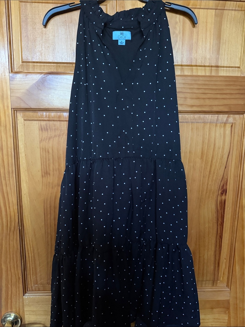 CeCe Black Polka Dot Tiered Sleeveless Dress